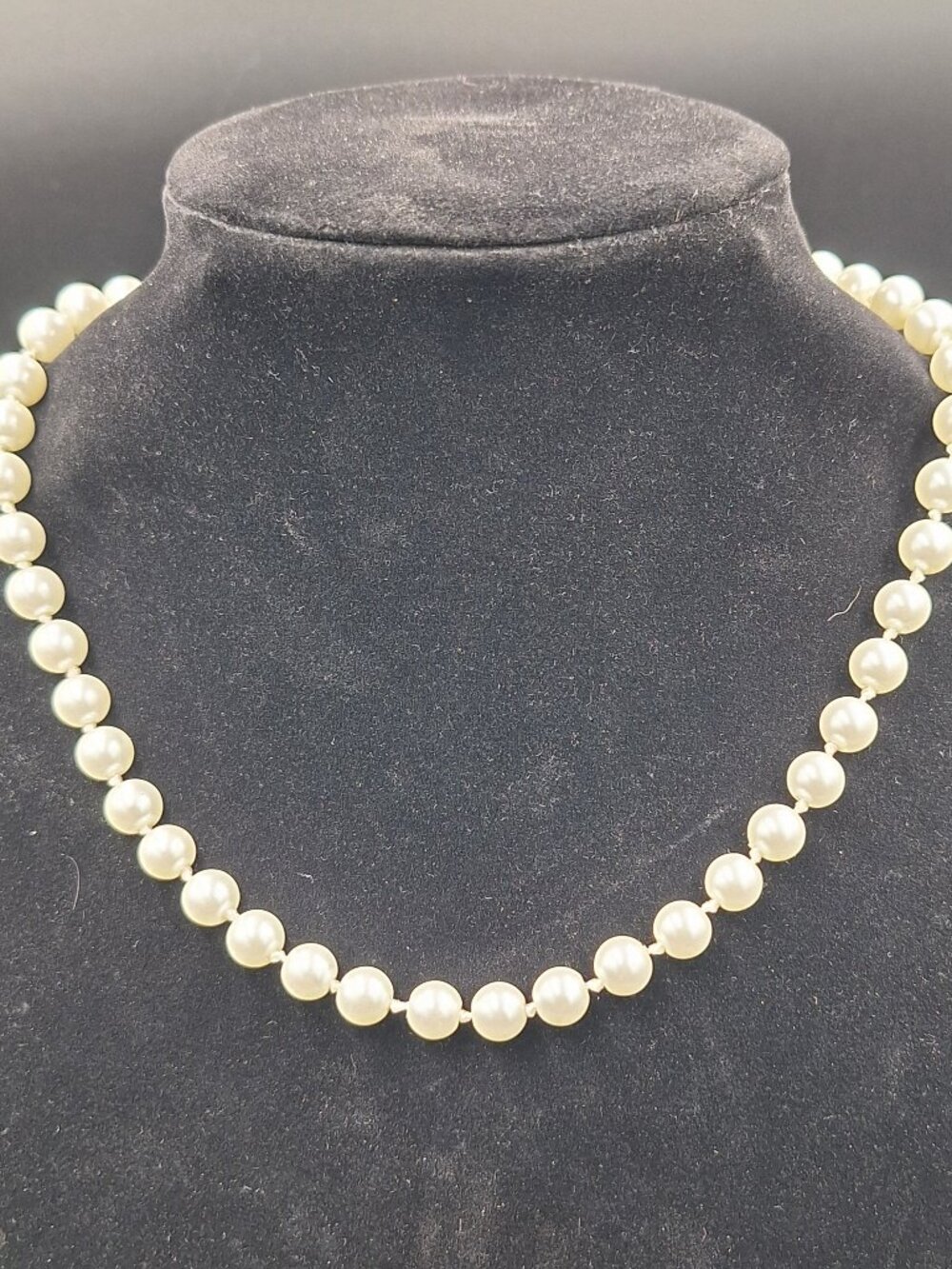 Hand knotted faux pearl necklace   18"